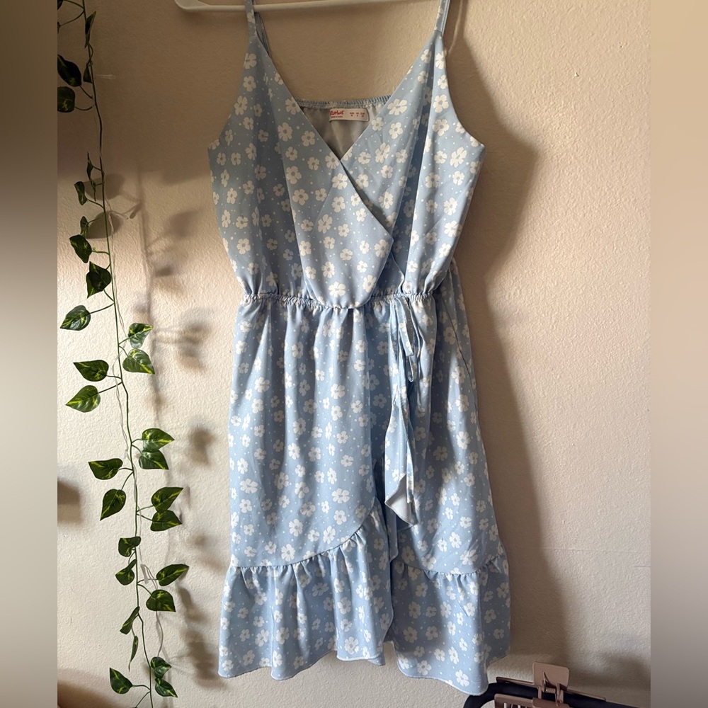 ROMWE Light Blue Floral Wrap Mini Dress
